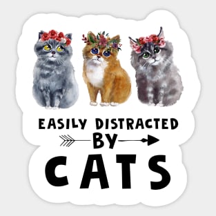 Easily Distracted By Cats Lover Funny Gift Sticker